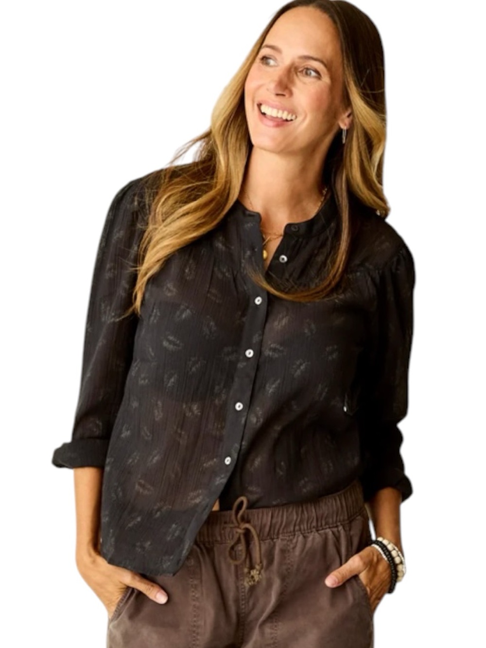 Carve Designs NWT Tatum Gauze Top Black Long-Sleeve Organic Cotton Shirt Small S
